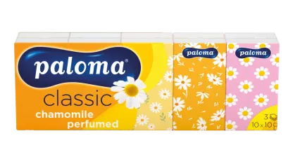 Kapesníky CLASSIC CHAMOMILE 10x10 Paloma 3vrst. parfemované, kart.30x10ks 3838952033176