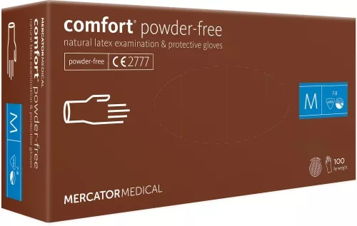 Rukavice Comfort latexové bez pudru, jednoráz.,vel."M", 100ks, kart. 10x100ks AKCE !!!