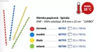 Slámka (brčko) papírová spirála modrá JUMBO, pr.8mm x 25cm, 100ks kart. 32x100ks, 40703