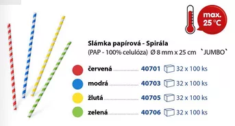 Slámka (brčko) papírová spirála modrá JUMBO, pr.8mm x 25cm, 100ks kart. 32x100ks, 40703