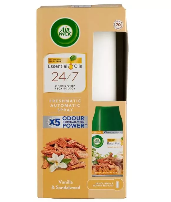 AIRWICK FM komplet strojek Automaticky uvolňuje vůni Vanilla&Sandalwood 250ml