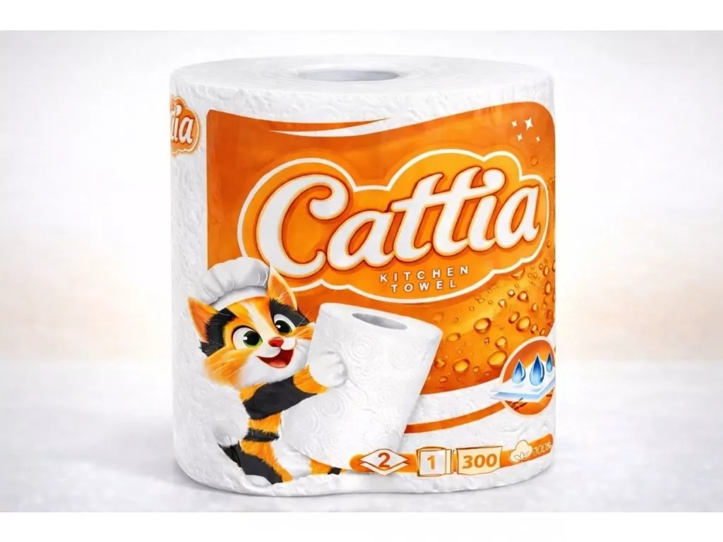 CATTIA kuch. utěrky 2vrst.,100% cel.,60m,v=22cm,300 útr. oranž.obal, bal.6rolí, pal.192ks