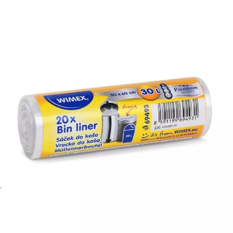 Sáčky do koše 30l (HDPE), bílý, 50x60cm, 20ks/role, 69493