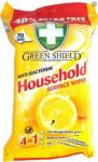 GreenShield Household vlhčené ubrousky, antibakteriál, 50ks, parf. citron žluté AKCE !!!